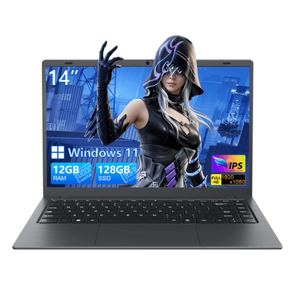 RNRUO 14" Laptop with Windows 11, 12GB RAM 128GB SSD, FHD Screen USB-C