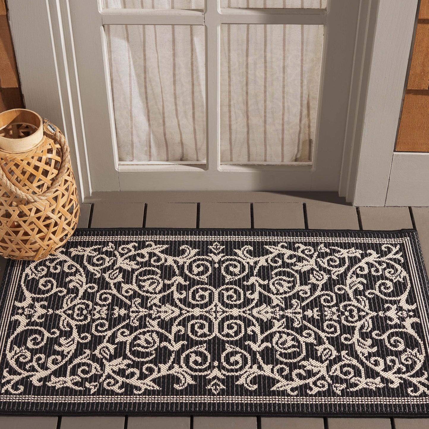 Safavieh Courtyard Nanda Botanical Indoor/Outdoor Area Rug, Sand/Black