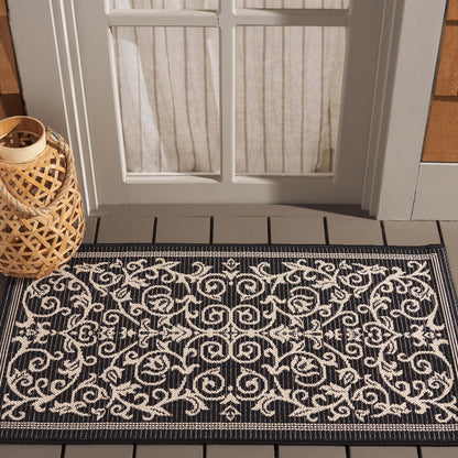 Safavieh Courtyard Nanda Botanical Indoor/Outdoor Area Rug, Sand/Black