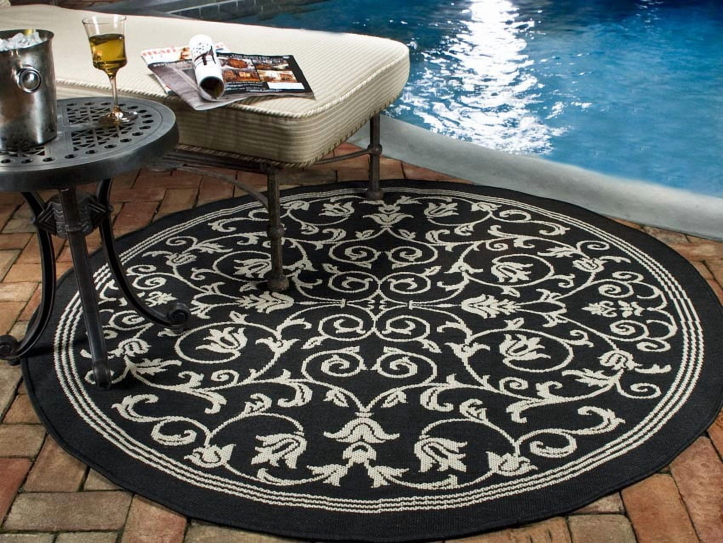 Safavieh Courtyard Nanda Botanical Indoor/Outdoor Area Rug, Sand/Black