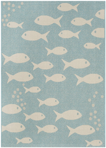 SAFAVIEH Courtyard Trena Fish Print Indoor/Outdoor Area Rug, 4' x 5'7"