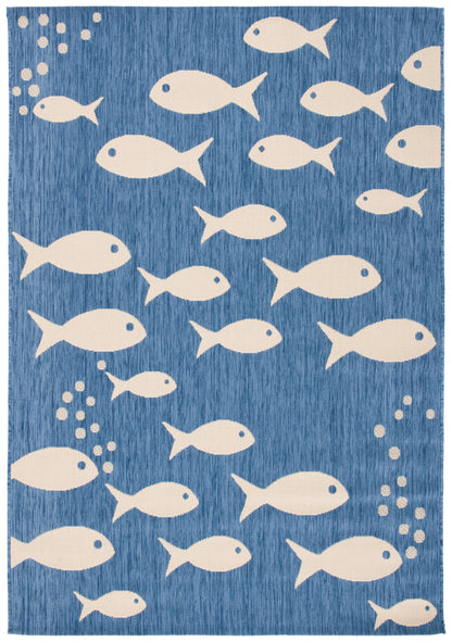SAFAVIEH Courtyard Trena Fish Print Indoor/Outdoor Area Rug, 4' x 5'7"