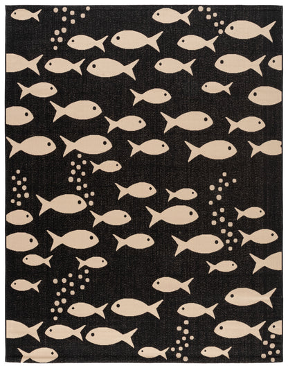 SAFAVIEH Courtyard Trena Fish Print Indoor/Outdoor Area Rug, 4' x 5'7"