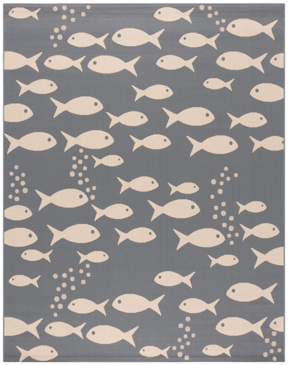 SAFAVIEH Courtyard Trena Fish Print Indoor/Outdoor Area Rug, 4' x 5'7"