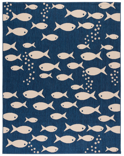 SAFAVIEH Courtyard Trena Fish Print Indoor/Outdoor Area Rug, 4' x 5'7"