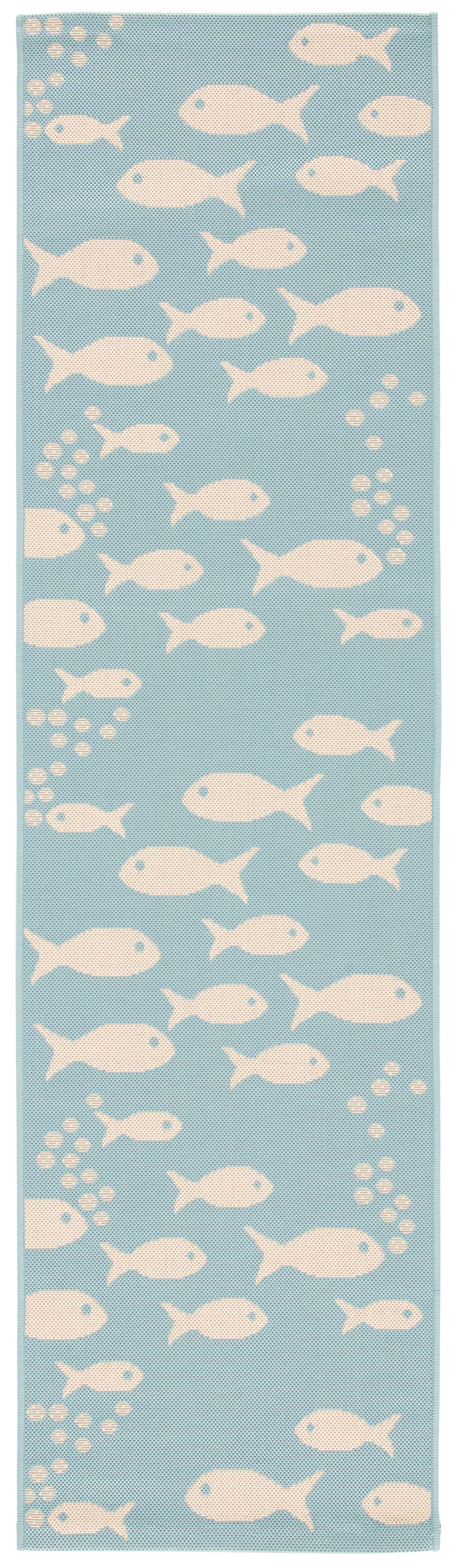 SAFAVIEH Courtyard Trena Fish Print Indoor/Outdoor Area Rug, 4' x 5'7"