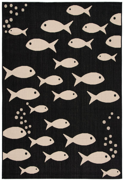 SAFAVIEH Courtyard Trena Fish Print Indoor/Outdoor Area Rug, 4' x 5'7"