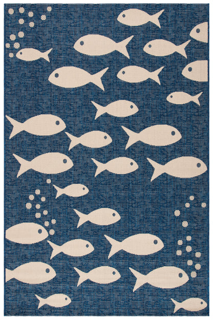 SAFAVIEH Courtyard Trena Fish Print Indoor/Outdoor Area Rug, 4' x 5'7"