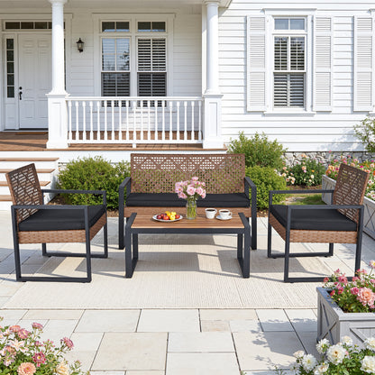 Patio Sofa Set, 4 Pieces Outdoor Sectional Furniture, All-Weather PE R