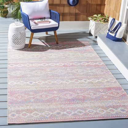 Safavieh Summer Zoja Outdoor Geometric Distressed Area Rug, Ivory/Pink