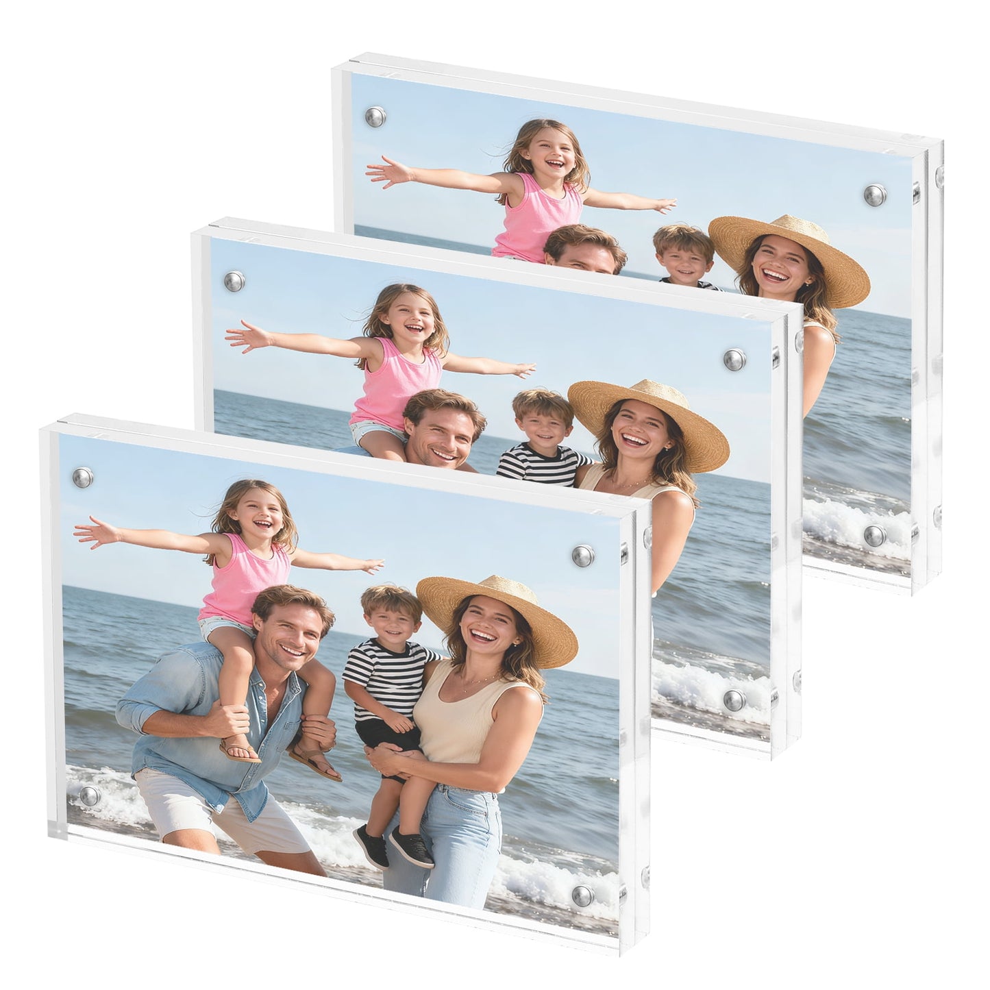 Sindcom 4x6 Acrylic Frames 3 Pack, Frameless Clear Picture Frames, Dou