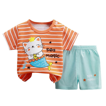 Staki Boys Clothes 2-Piece Summer Outfit Car Print T-Shirt & Letter Pr
