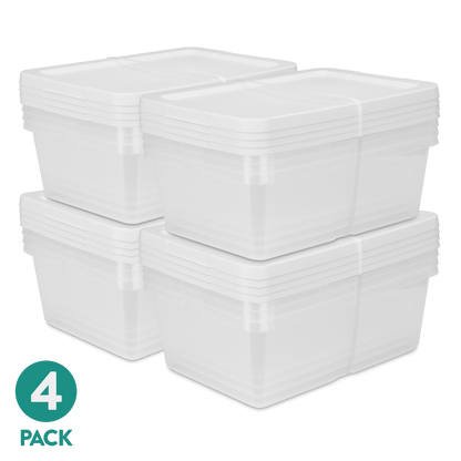 Sterilite Set of (4) 12 Quart Storage Bins, Clear Plastic Storage Bin