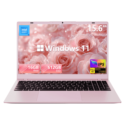 THTRO 15.6" Pink IPS FHD Laptop Computer, 512GB SSD 16GB RAM, Intel 65
