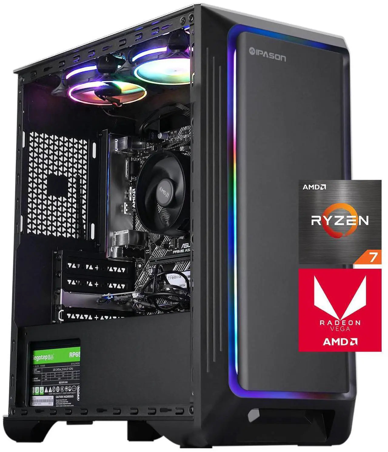 IPASON Gaming Desktop PC, AMD Ryzen 5 5600G, 16GB DDR4 3200MHz, 1TB NV