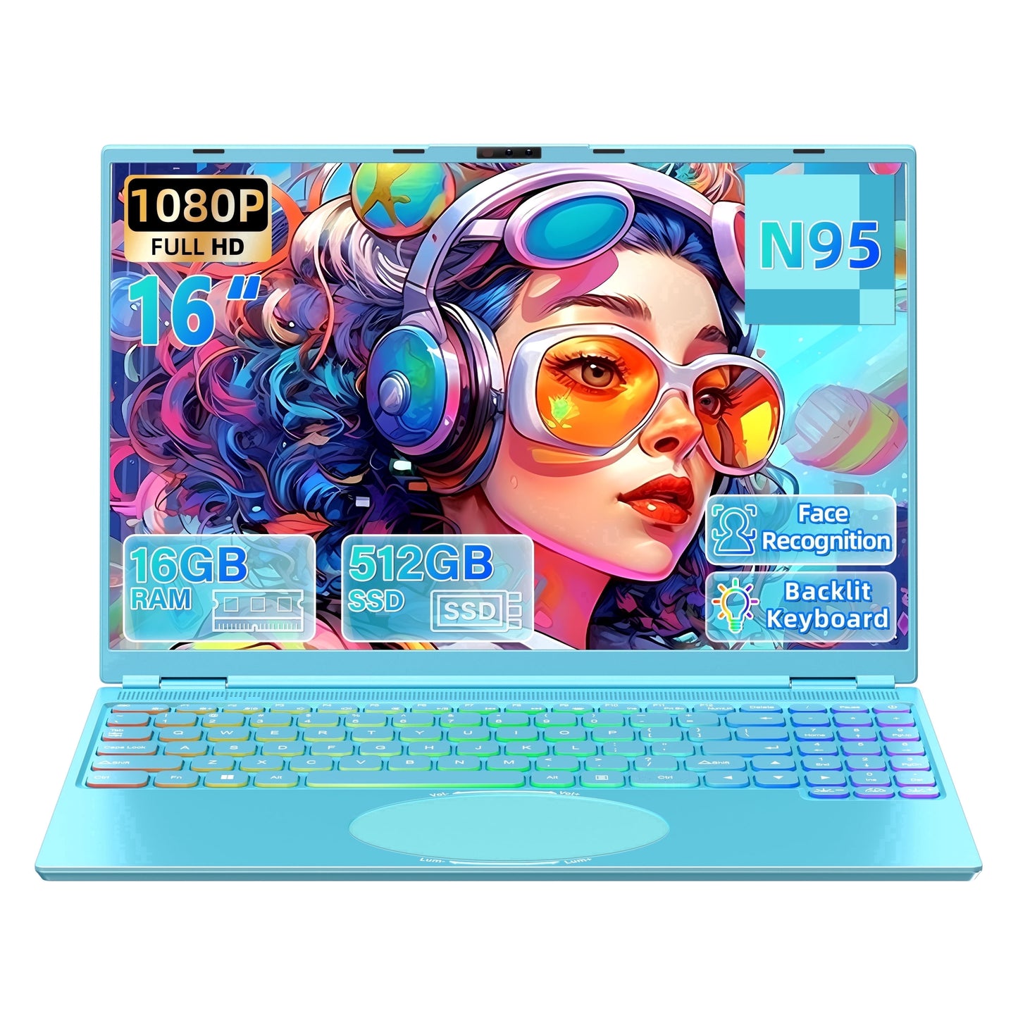 Rumtuk 16" Rose Gold Laptop, DDR4 16GB RAM, 1TB SSD, Win 11 Pro/Office