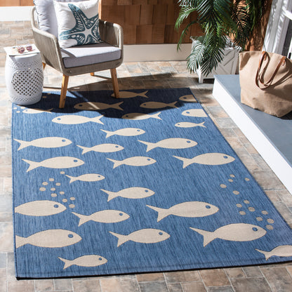 SAFAVIEH Courtyard Trena Fish Print Indoor/Outdoor Area Rug, 4' x 5'7"