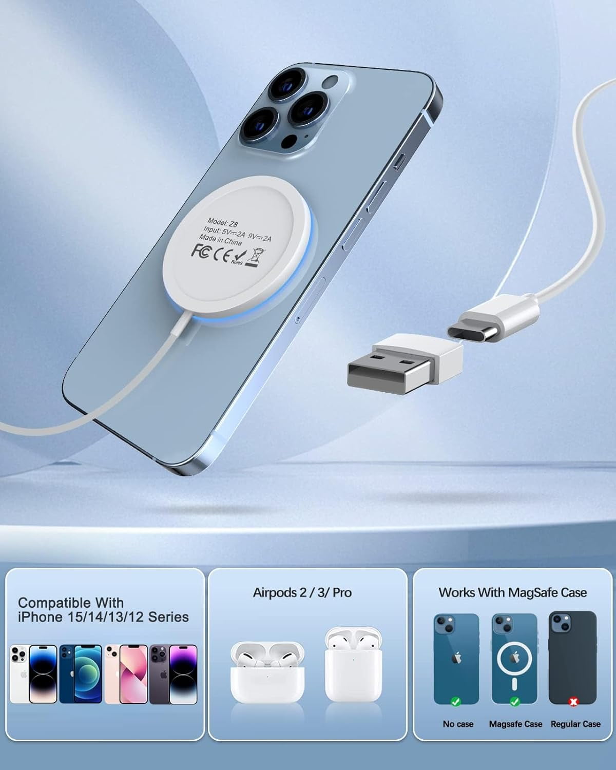 WTUHU Magnetic Wireless Charger 15W Fast Mag-Safe Charging Pad for iPh