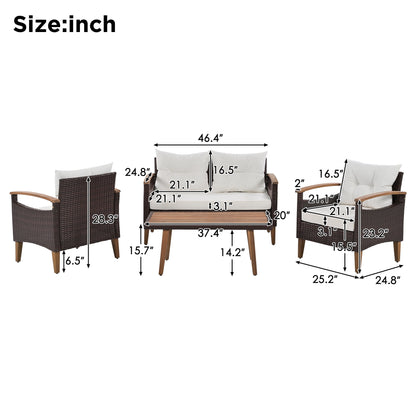 Patio Sofa Set, 4 Pieces Outdoor Sectional Furniture, All-Weather PE R