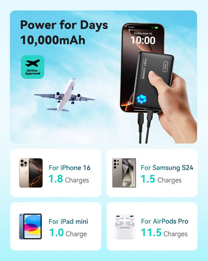 INIU PowerPaw 10K Power Bank, Slimmest 10,000mAh PD 22.5W Fast Chargin