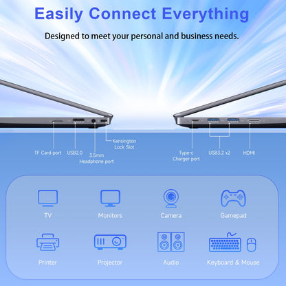 RNRUO 15.6" Laptop with Windows 11, 12GB RAM 256GB SSD, FHD Screen Ful