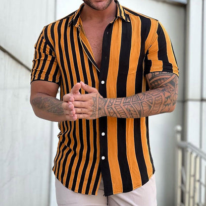 Mens Shirts Short Sleeve Printed Fashion Mens formal Shirts,Yellow,M
