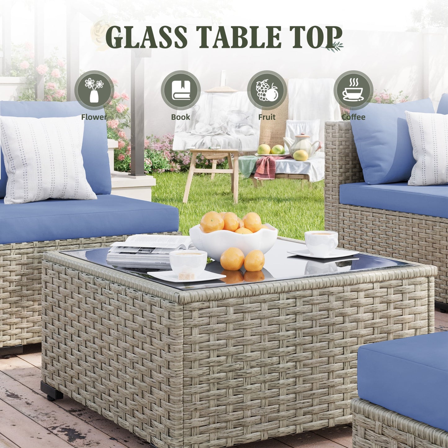 MRUAKA Outdoor Patio Furniture Set, 7-Piece Modular Sectional Sofa Wit