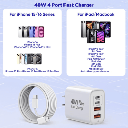 for iPhone 17 16 Charger,2Pack 10FT USB C to C Woven Cable Cord 40W US