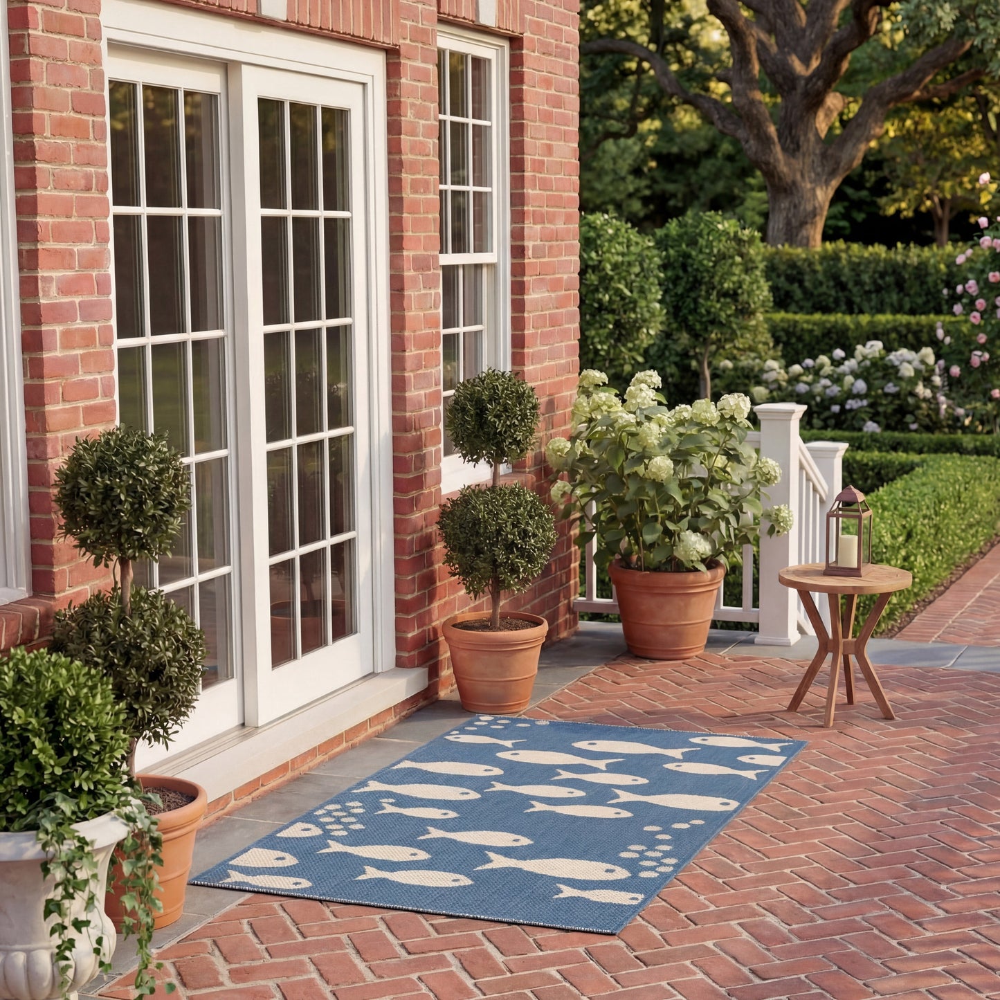 SAFAVIEH Courtyard Trena Fish Print Indoor/Outdoor Area Rug, 4' x 5'7"