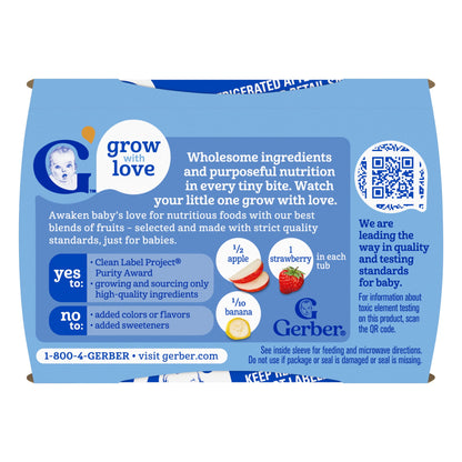 Gerber Stage 2 Baby Food, Apple Strawberry Banana Puree Tubs, Baby Pur