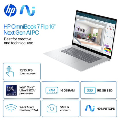 HP OmniBook 7 Flip 16" FHD 2-in-1 Copilot+ PC Intel Core Ultra 5 16GB