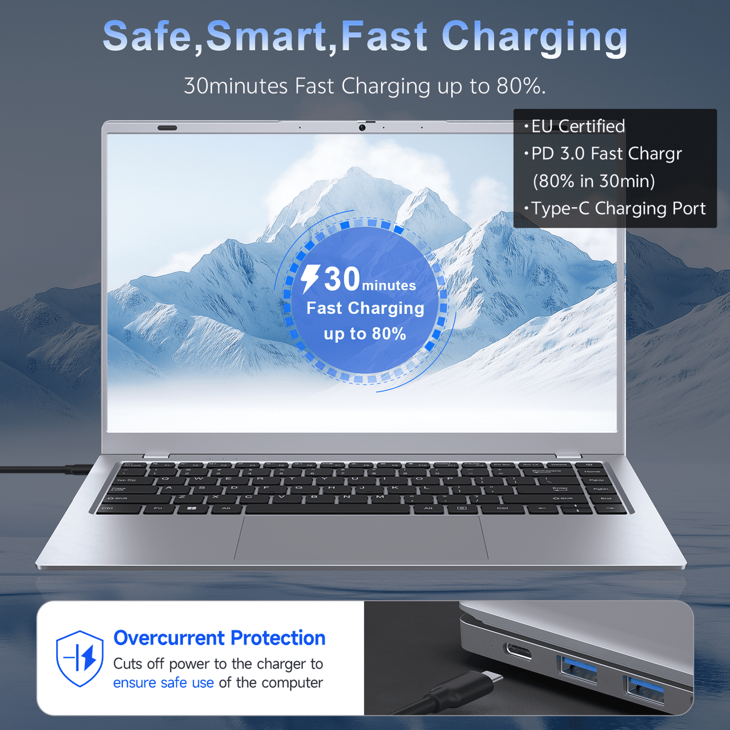 RNRUO 15.6" Laptop with Windows 11, 12GB RAM 256GB SSD, FHD Screen Ful