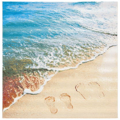 SAFAVIEH Barbados Sand Footprints Outdoor Area Rug, Gold/Blue, 8' x 10