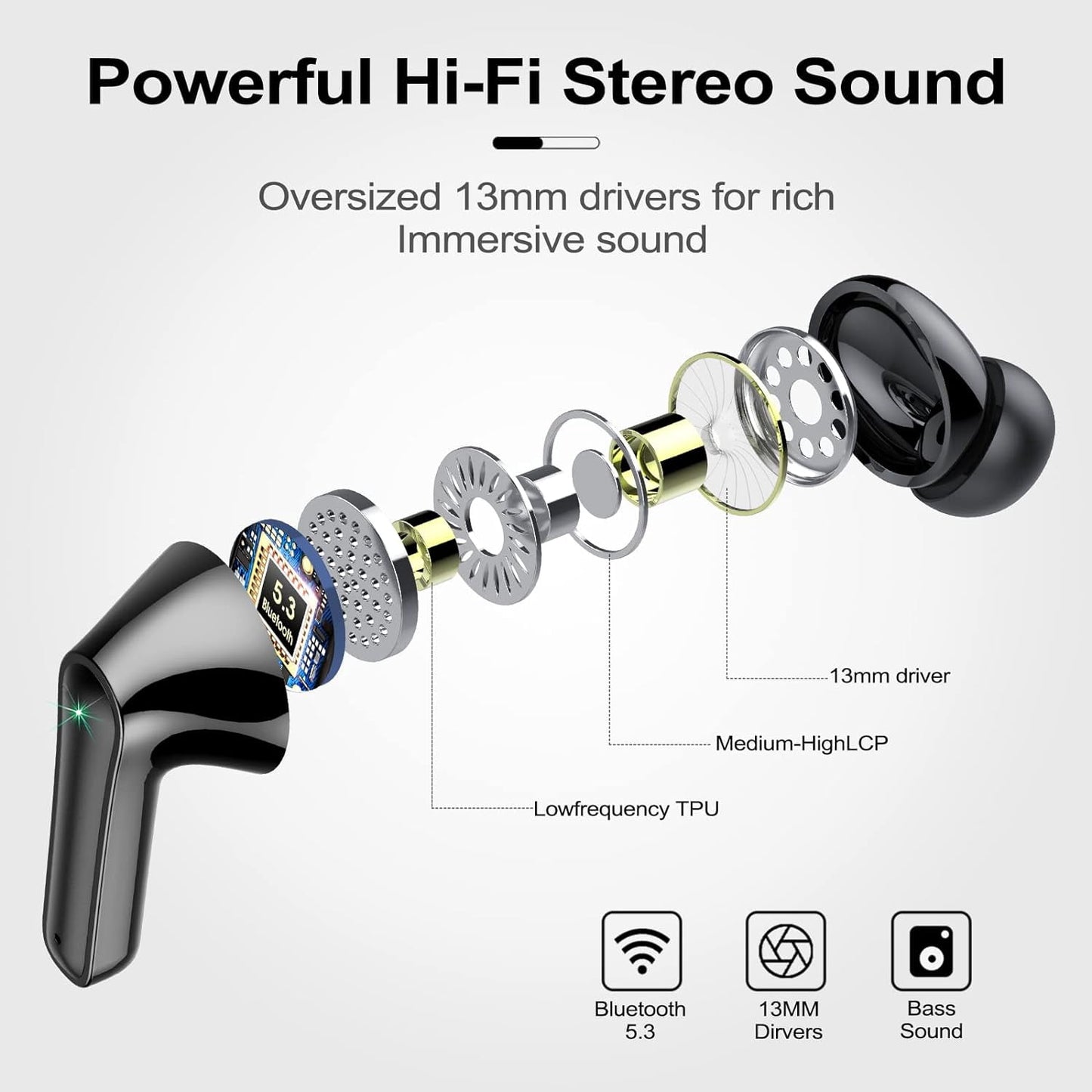Wireless Ear Buds 48H Playtime Bluetooth Ear Buds Stereo Bluetooth Hea