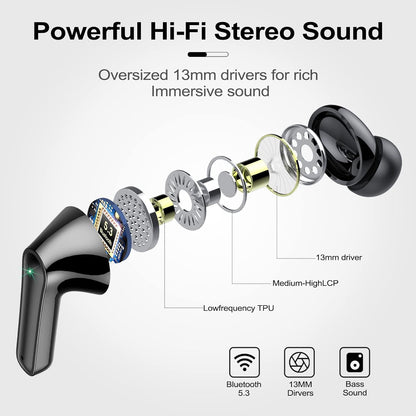 Wireless Ear Buds 48H Playtime Bluetooth Ear Buds Stereo Bluetooth Hea