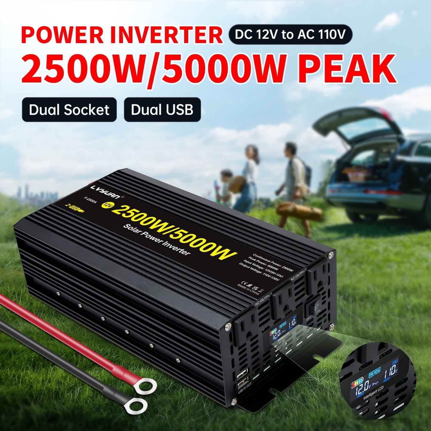 2500W 5000W Peak Modified Sine Wave Power Inverter 12V DC to 110V AC C