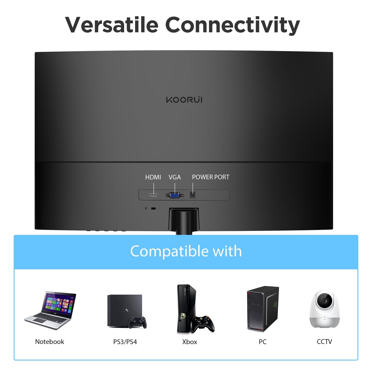 KOORUI 24" 100Hz Curved Computer Monitor, FHD 1080P 1500R PC Monitors,