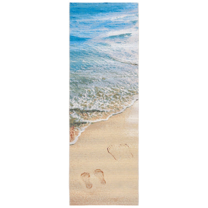 SAFAVIEH Barbados Sand Footprints Outdoor Area Rug, Gold/Blue, 8' x 10