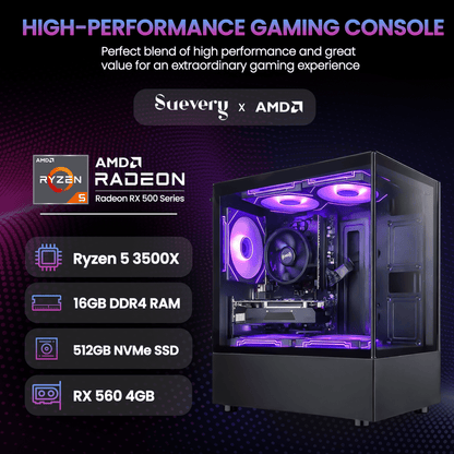 Suevery Gaming PC Desktop, AMD Ryzen 5 3500X, Radeon RX 560, 16GB DDR4