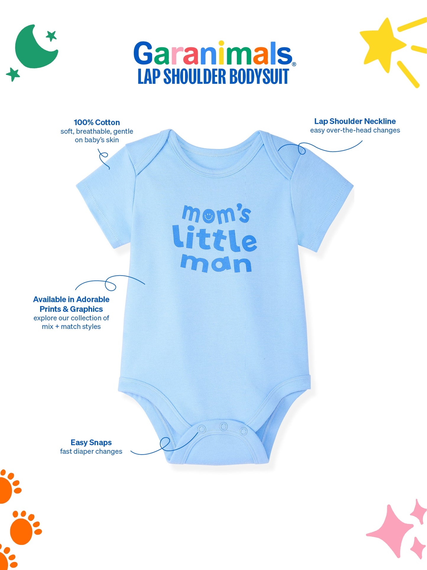 Garanimals Newborn & Baby Boy Cotton Lap-Shoulder Short-Sleeve Bodysui