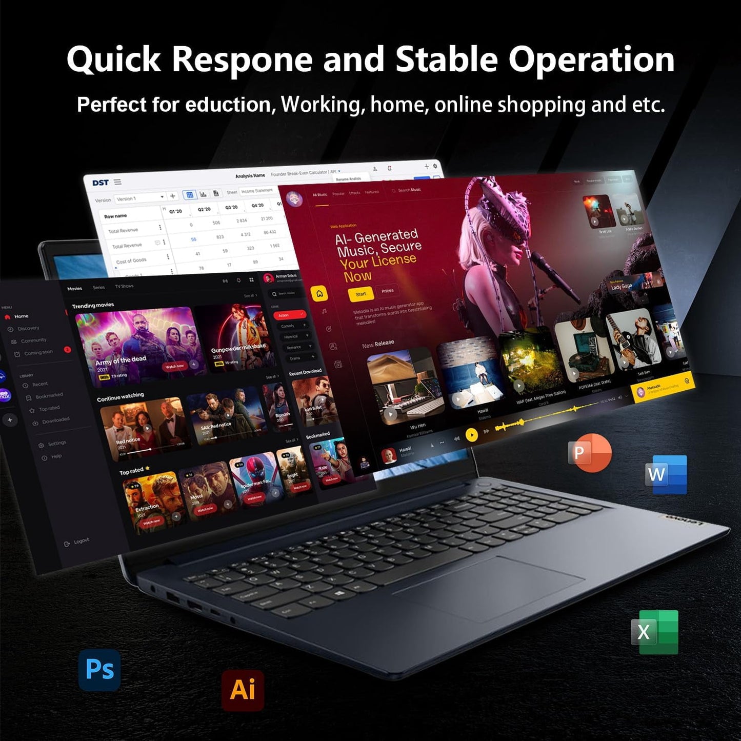 Lenovo IdeaPad 1 15.6" FHD Laptop, AMD Ryzen 5 7520U, 8GB RAM, 256GB S