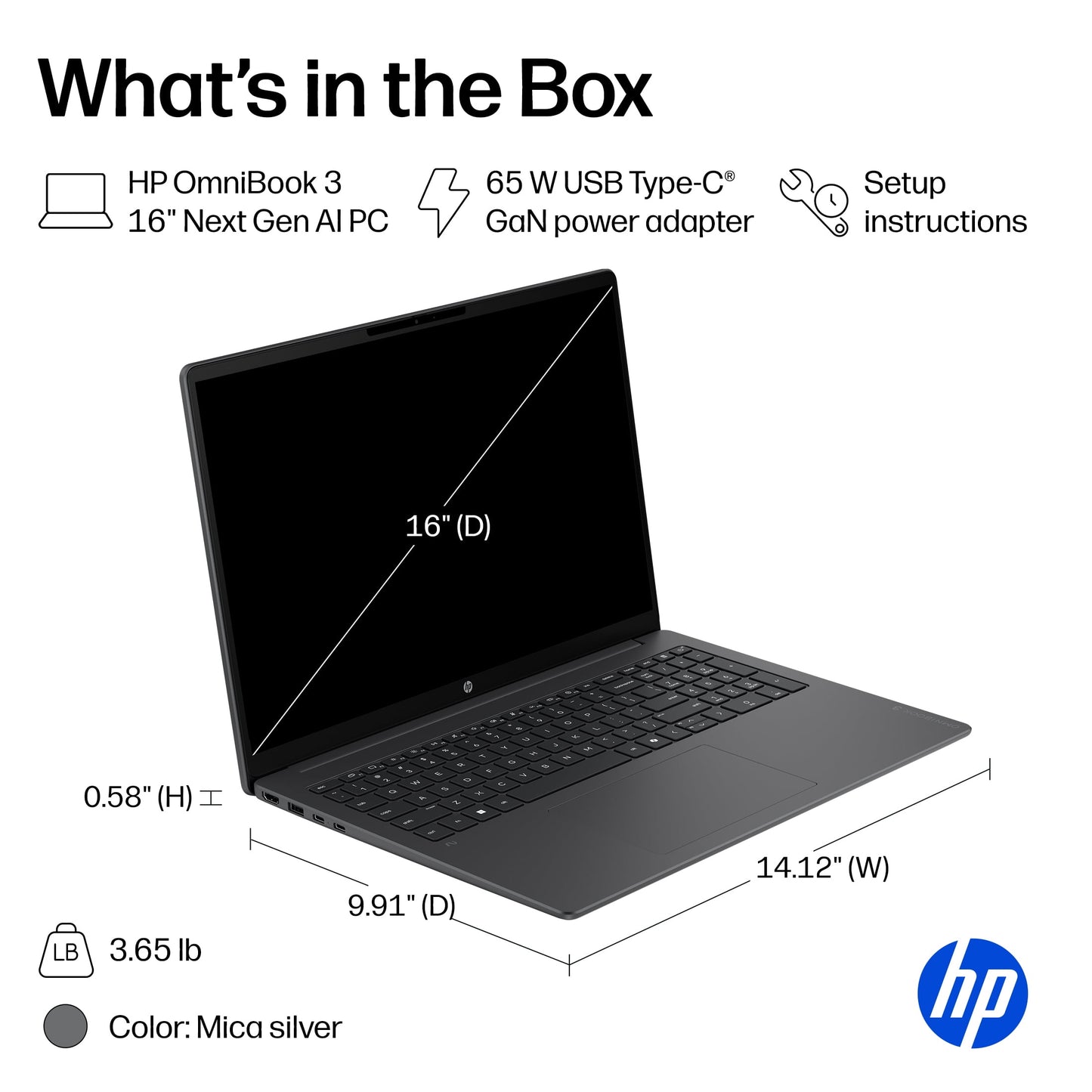 HP OmniBook 3 16 inch Laptop Next Gen AI PC 2K IPS Display Windows Sna