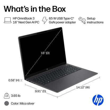 HP OmniBook 3 16 inch Laptop Next Gen AI PC 2K IPS Display Windows Sna