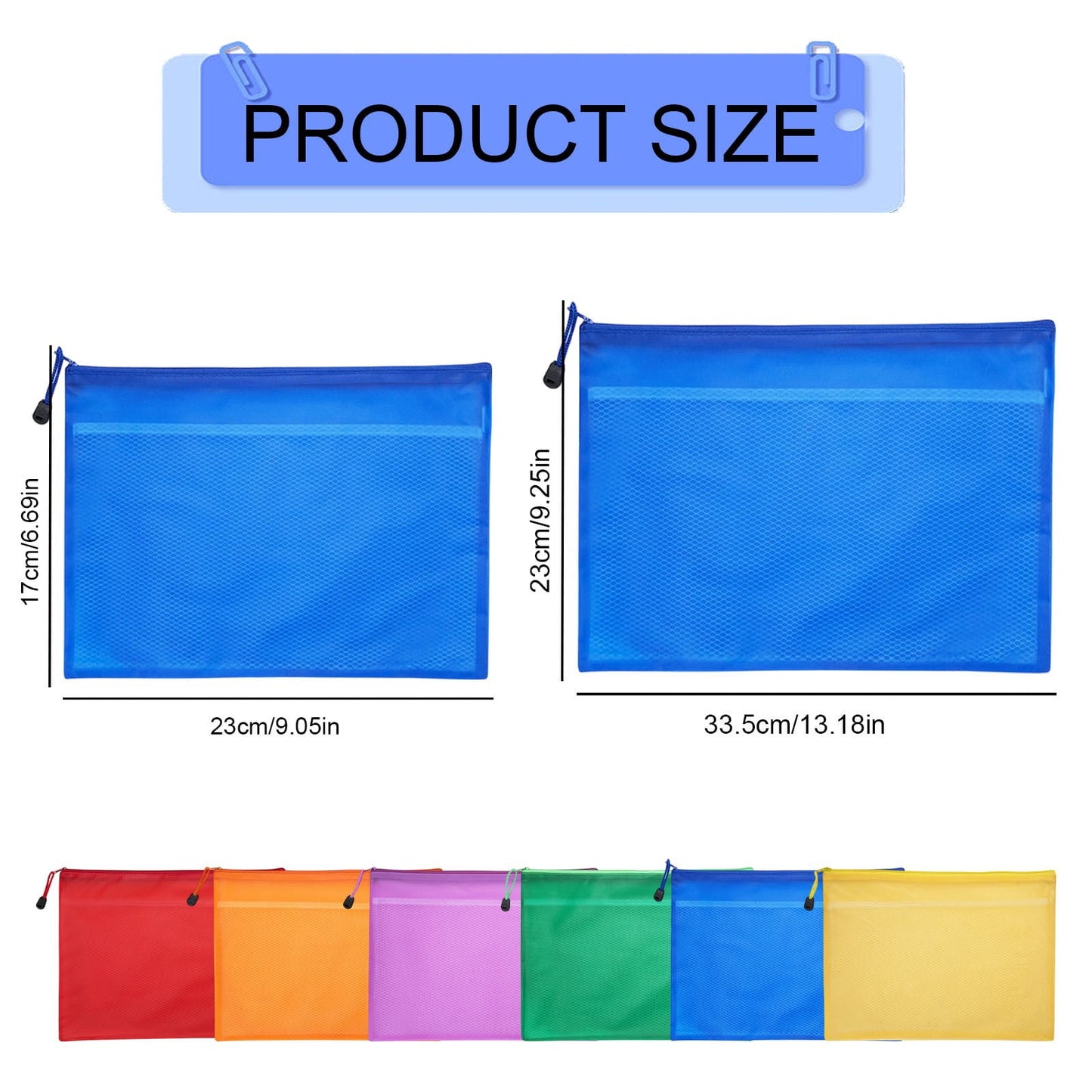 Blue A4 Mesh Zipper File Bags, Waterproof Document Organizer Pouch for