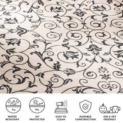 Safavieh Courtyard Nanda Botanical Indoor/Outdoor Area Rug, Sand/Black