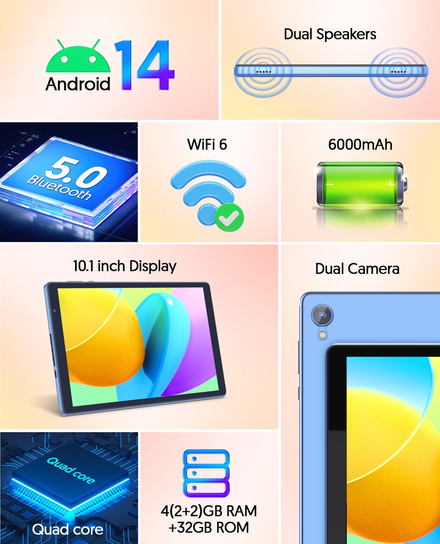 FITIFUN Android 14 Tablet 10 inch Tablets, 4GB RAM 32GB ROM 1TB Expand