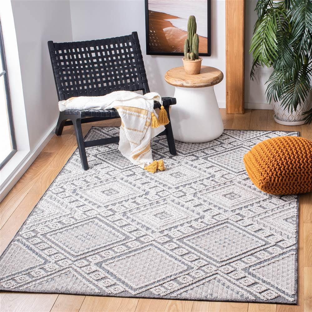 SAFAVIEH Global Dubhan Diamond Indoor/Outdoor Area Rug, Grey/Ivory, 8'
