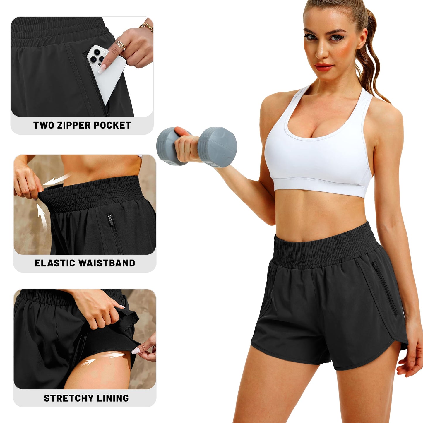 Rosvigor Womens Athletic Shorts High Waisted Running Shorts Gym Workou