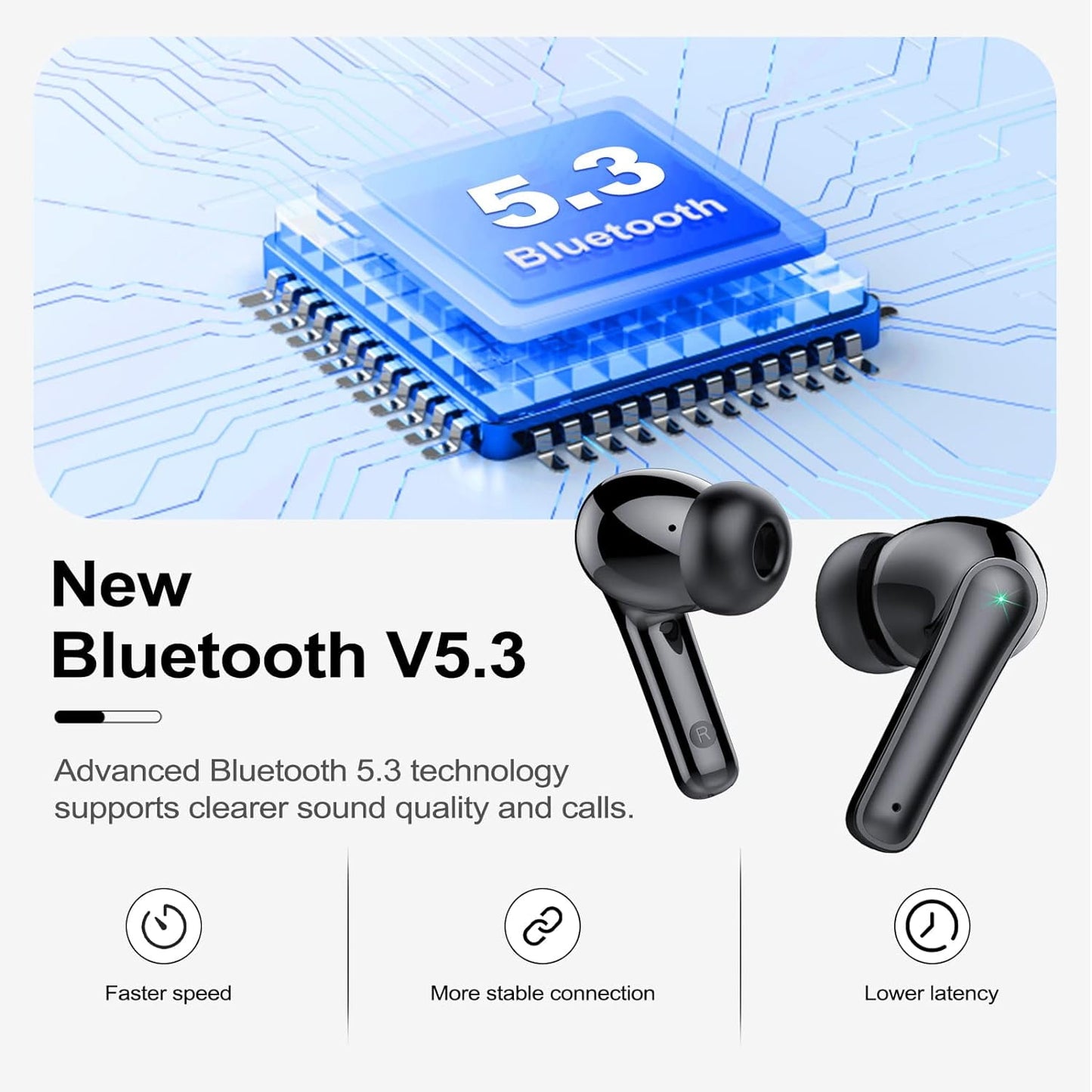 Wireless Ear Buds 48H Playtime Bluetooth Ear Buds Stereo Bluetooth Hea