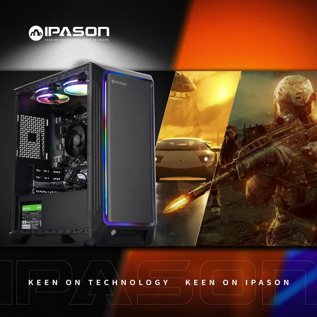 IPASON Gaming Desktop PC, AMD Ryzen 5 5600G, 16GB DDR4 3200MHz, 1TB NV